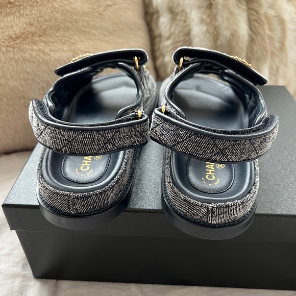 Auth BNIB Chanel 21A Rare Denim Deep Gray Dad Sandals -Size 38 - Picture 6 of 16